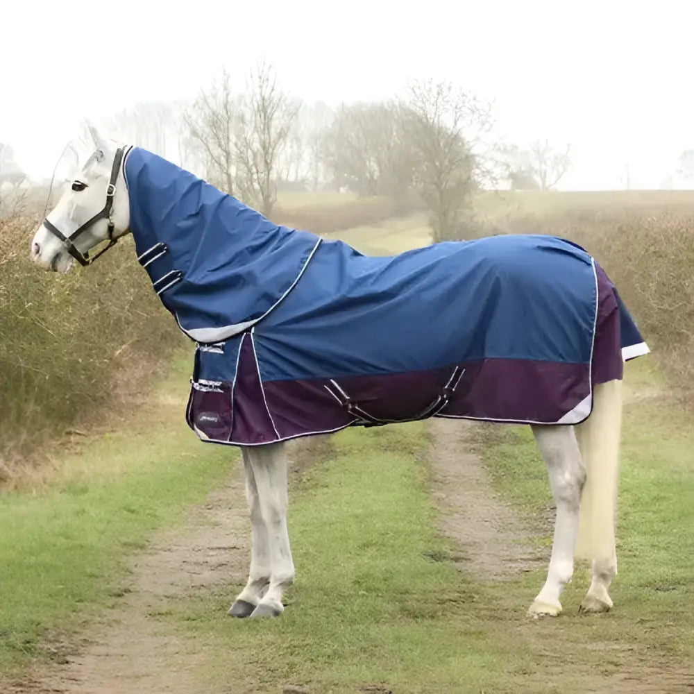 DefenceX System 0g Turnout Rug with Detachable Neck Cover Navy / Purple 5'6" Turnout Rugs Barnstaple Equestrian Supplies