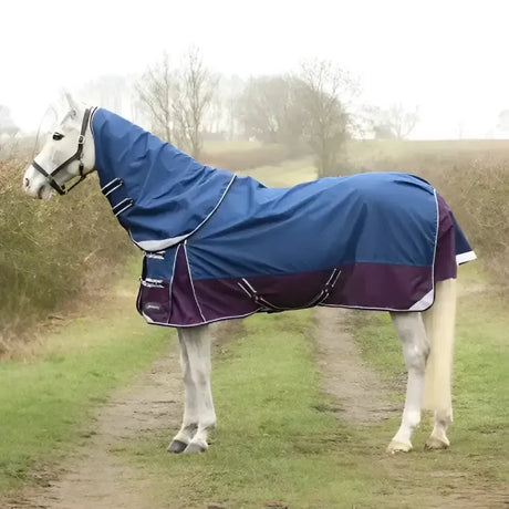 DefenceX System 0g Turnout Rug with Detachable Neck Cover Navy / Purple 5'6" Turnout Rugs