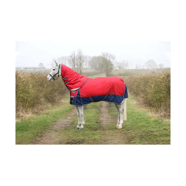 DefenceX System 200 Turnout Rug with Detachable Neck Cover Dark Red/Navy/Light Grey 5'6" Turnout Rugs Barnstaple Equestrian Supplies