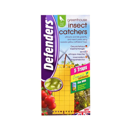 Defenders greenhouse insect catchers refill pack with five yellow adhesive traps for organic gardening use