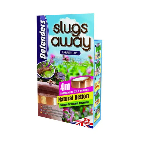 Defenders slugs away barrier tape is a 4 meter copper tape with mucus that generates a small electric charge to repel slugs