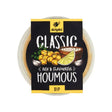 Delphi houmous classic dip in 283g clear plastic container with black and yellow label featuring chickpeas lemon garlic
