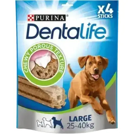 Purina dentalife large dog dental chew sticks with porous texture and natural brown color for large dog dental care