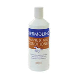 White plastic bottle of dermoline mane & tail conditioner 500 ml for luxurious hair conditioning and conditioning lotion helps