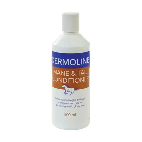 White plastic bottle of dermoline mane & tail conditioner 500 ml for luxurious hair conditioning and conditioning lotion helps