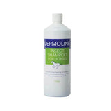 White plastic bottle of dermoline shampoo insect for horses fly repellent shampoos with ectoparasite debris control label