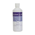 White plastic bottle of dermoline skin itch skin itch lotion with purple label and white horse silhouette for manes & tails