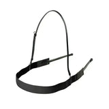 Black leather horse halter with adjustable straps and metal hardware for dever classic breast girth use