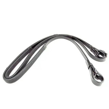Dever Classic Leather Rubber Grip Reins With Buckle Black 16mm / 5/8" Pony Dever Reins Barnstaple Equestrian Supplies