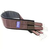 Brown woven fabric dever competition girth with black trim and stainless steel fittings for synthetic competition girth use