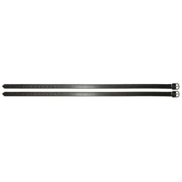 Black dever leather spur straps with silver buckles and evenly spaced holes for quality leather spur use