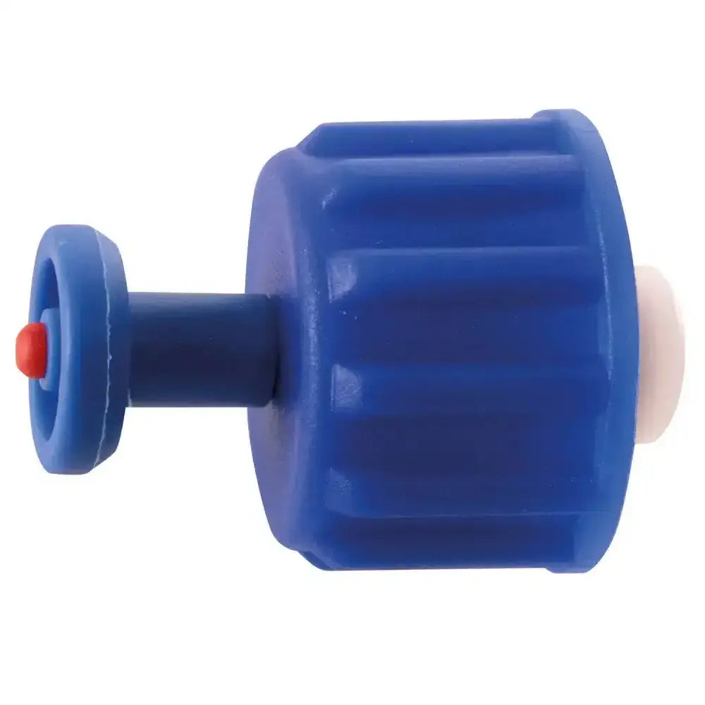 Blue plastic Di Martino Mary 5/10 spare pressure valve cap with red button and ridged texture for valve spare pressure