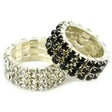 Two stretchy diamante plaiting bands with clear and black rhinestones on a silver-toned metallic base for bling style