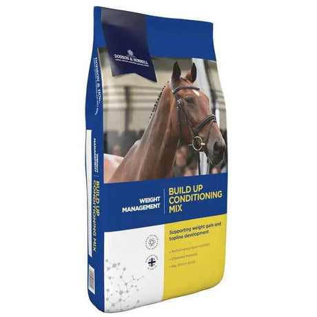 Blue and yellow dodson & horrell conditioning mix horse bag high calorie muesli for build up and conditioning