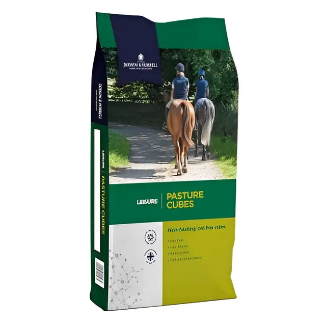 Green and yellow bag of Dodson & Horrell pasture cubes 20 kg horse feed with horrell pasture cubes branding