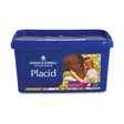 Blue plastic container of dodson and horrell placid horse supplements for nutritional maintenance and calming nervous horses