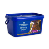 Blue plastic container of dodson & horrell stroppy mare horse feed for hormonal mare management