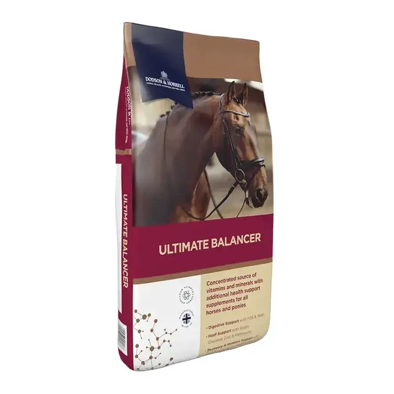 A brown and maroon bag of dodson & horrell ultimate balancer essential supplements with adanish designed vitamins