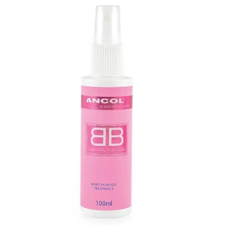 Pink ancol cologne bb 100ml spray bottle with white nozzle and cap for dog cologne bb baby powder fragrance