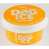 Orange and white container of dog ice frozen dog treats made with natural free-range chicken for dogs