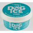 Teal and white container of dog ice frozen dog treats with natural dog ice made from free-range chicken
