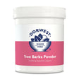 White plastic container with pink dorwest herbs tree label showing tree barks powder for pets tummy naturally