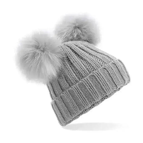 Double Pom Pom Beanie Hats Grey / Pink Headwear & Neckwear Barnstaple Equestrian Supplies