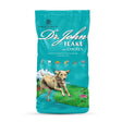 Teal-colored bag of dr john flake chicken 15kg feed showing tasty muesli mix for dogs