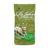 Green bag of dr john hypoallergen lamb with rice showing hypoallergenic lamb dog food packaging