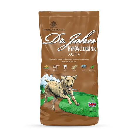 Brown bag of dr john hypoallergenic active dog food for sensitive digestion and active dogs