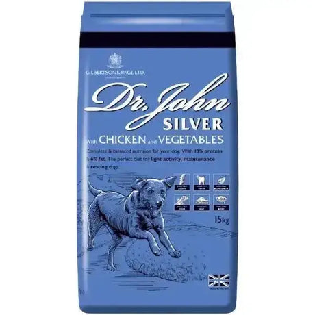 Blue bag of dr john silver chicken lighter maintenance diet dog food 15kg for healthy adult dogs