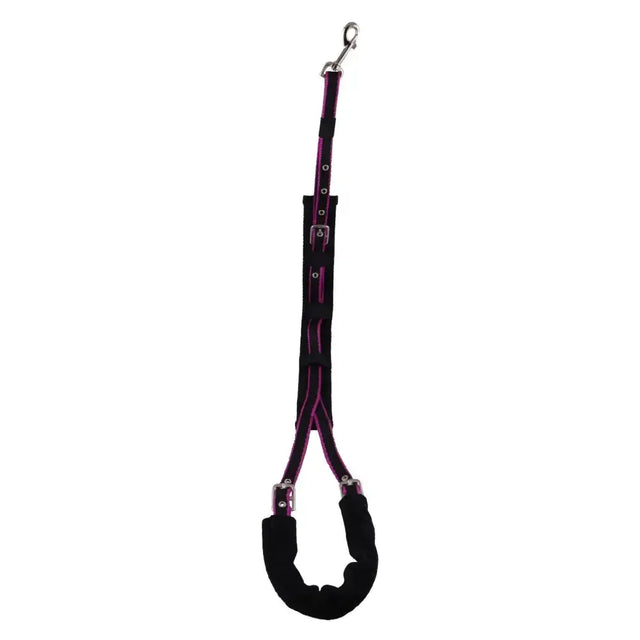 Purple and black driving crupper leash with padded handle metal clasp and durable girth webbing for libbys driving crupper