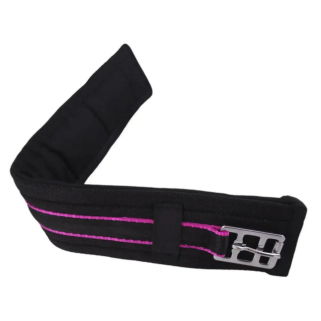 Black horse girth with vibrant pink stitching silver buckle libby’s driving girth girth webbing equestrian tack