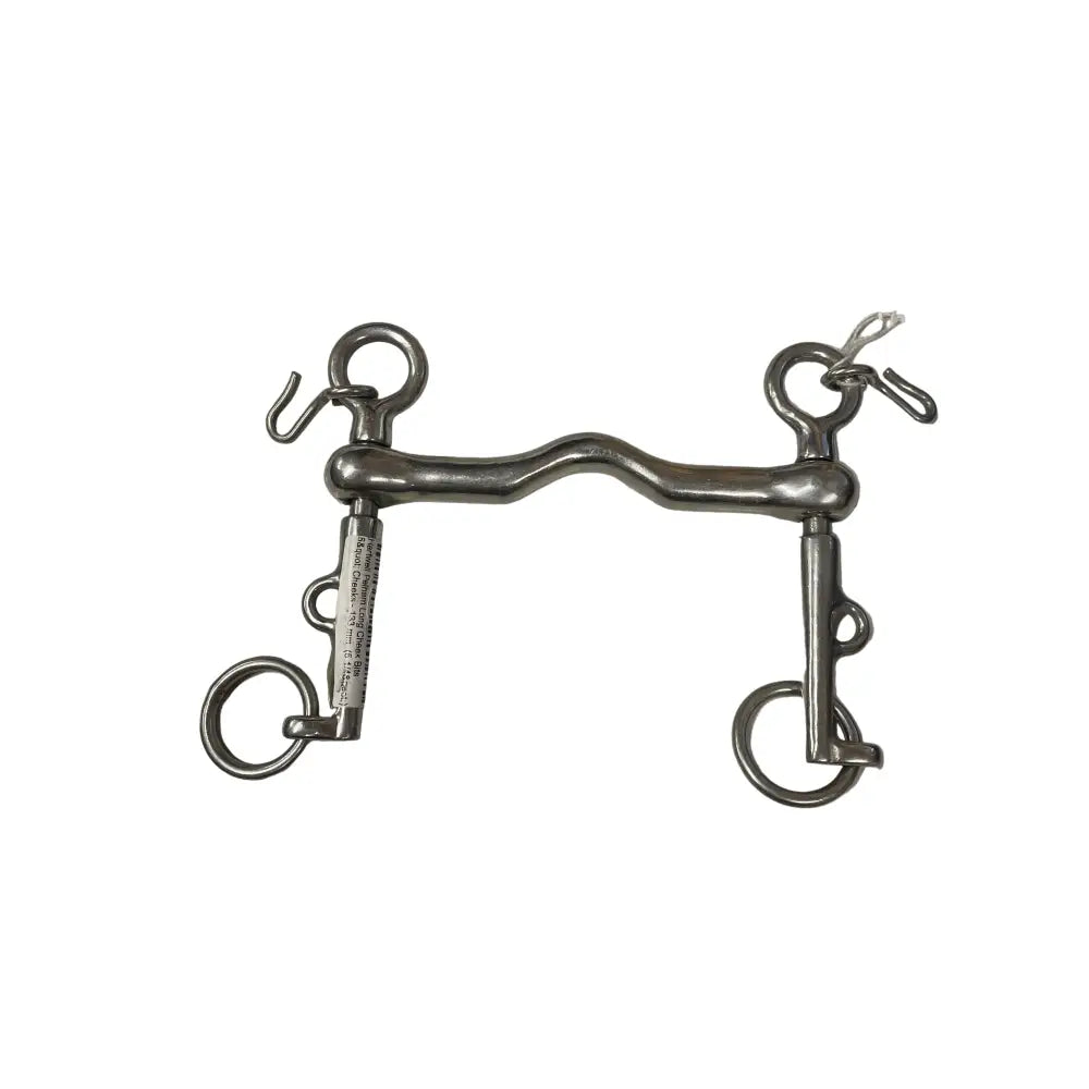 Silver metal driving harness bit with wavy design and rings, hartwell pelham long style long cheek bit curb bit