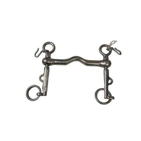 Silver metal driving harness bit with wavy design and rings, hartwell pelham long style long cheek bit curb bit