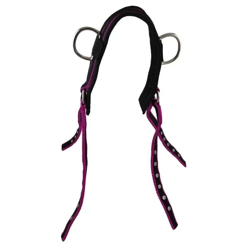 Purple and black driving neck strap with silver metal rings for driving harness parts and neck strap use