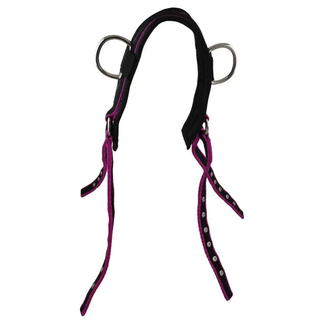 Purple and black driving neck strap with silver metal rings for driving harness parts and neck strap use