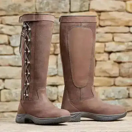 Brown leather dublin pinnacle boots with lace-up sides and reinforced panel chocolate country boots hardwearing leather waterproof