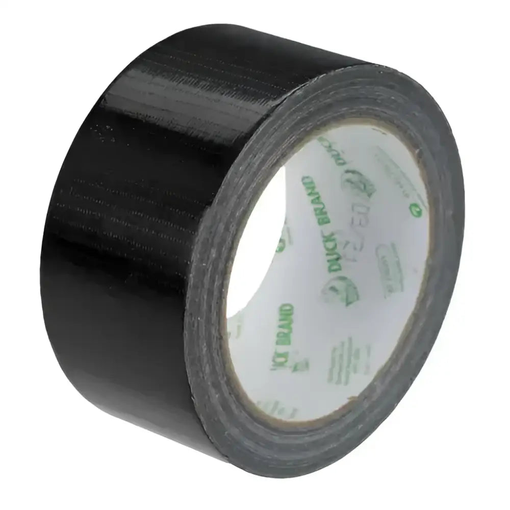 Black duck tape roll with glossy finish and green branded inner core ideal for equestrian or medical tape use