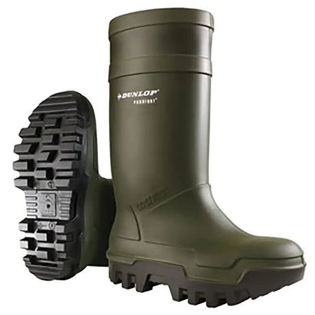 Dunlop Purofort Thermo Plus Full Safety 6 (39) Green/Brown Wellington Boots Barnstaple Equestrian Supplies