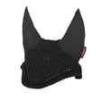 Black crocheted ear bonnets lemieux with soft fabric ears and subtle brand tag for lemieux vogue fly hood