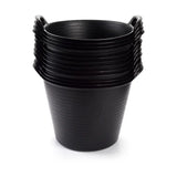 Stack of black plastic easi trug buckets with ribbed texture and handles perfect as a stable yard flexible trug