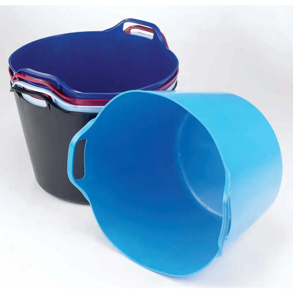 Bright blue plastic trug flexible feed bucket with integrated side handles 26 litre strong for easy carrying