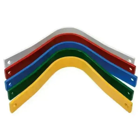 A set of colorful easy-change wintec gullets in silver red blue green and yellow sold individually for horses