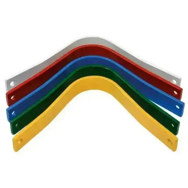 A set of colorful easy-change wintec gullets in silver red blue green and yellow sold individually for horses