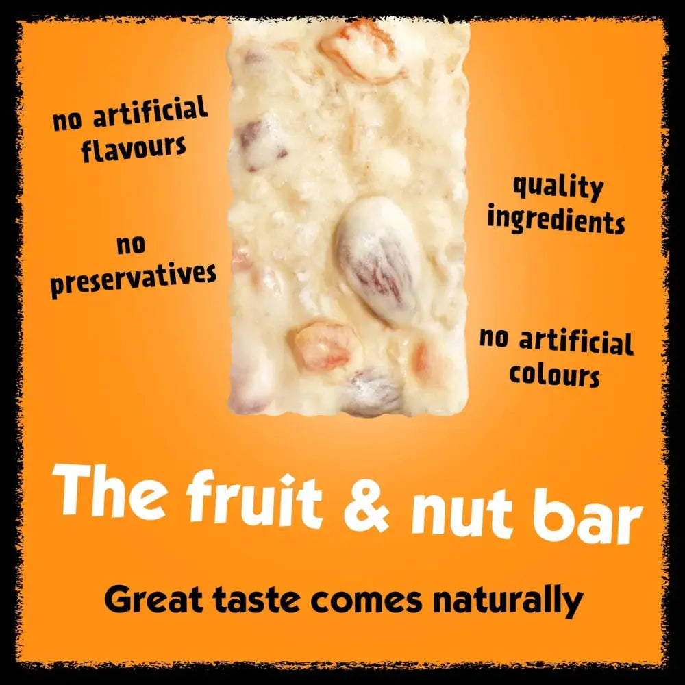 A creamy off-white eat natural almond and apricot yoghurt coated bar with visible nut chunks on its textured surface