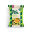 Eat real multiseed chili lime salt crisps in green and white packaging with tortilla chips lime and chili garnish