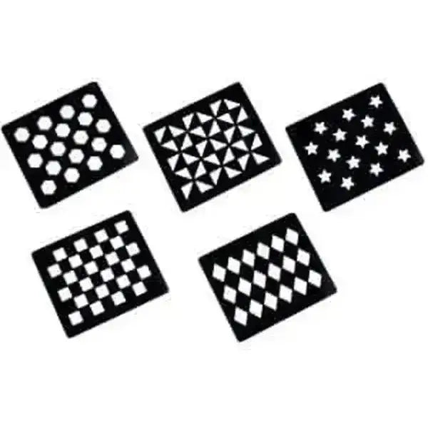 Set of five black economy plastic quarter markers stencils with geometric and star patterns for easy marking