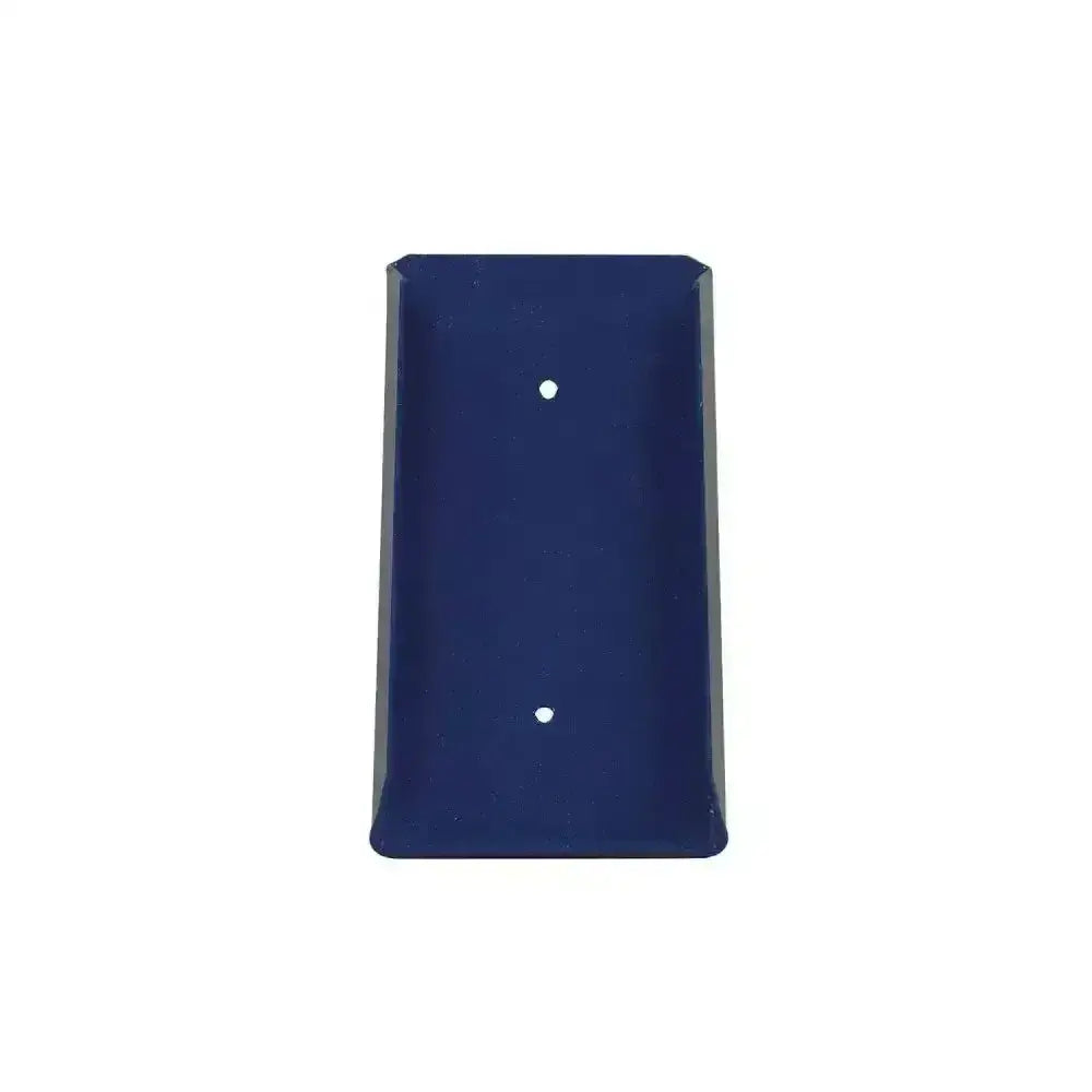 Deep blue economy salt lick holder wall plate with two small mounting holes and ordinary plastic coating back view
