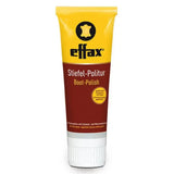 Yellow and maroon tube of effax black boot polish with white cap for easy shoe shine and leather care
